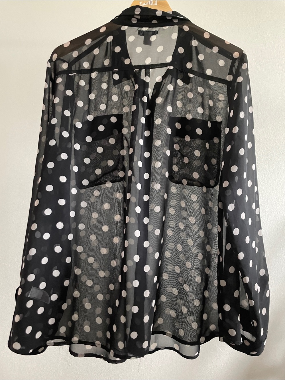 Old Navy Black Sheer Polka Dot Button-Up Blouse Women’s XL - Picture 5 of 11